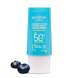 Dot & Key Blueberry Hydrate Barrier Repair Sunscreen In-Vivo Tested SPF 50+ PA++++ | With Ceramides & Hyaluronic, Hydrates & Protects Skin | Repairs Damaged Skin, Lightweight, Non-Sticky, Non-Greasy | 30g - Amazon product rated Grade A