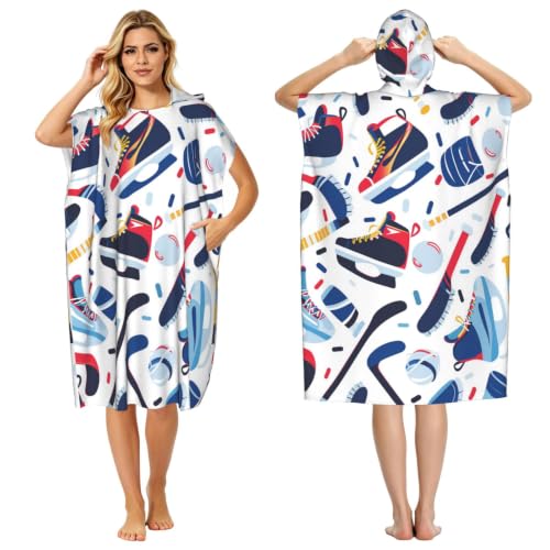 BEIVGOXL Hockey Elements Creative Patterned Printed Quick Dry Surf Poncho Hooded Beach Towel