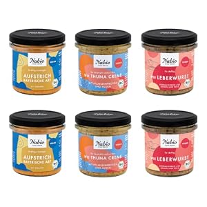 NABIO | Vegane Brotzeitbox 6er Box Bio-Aufstriche I 2x Aufstrich bayerische Art, 2x Wie Leberwurst, 2x Wie Thuna Creme I vegan I (6 x 135g)