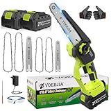 VOERJIA 8 & 6 Zoll Mini Kettensäge mit Akku 8000maAh, Bürstenlos kettensäge, 2 Führungsplatten, 4 Kette, akku kettensäge mit automatischem Öler und verstellbarer Kette