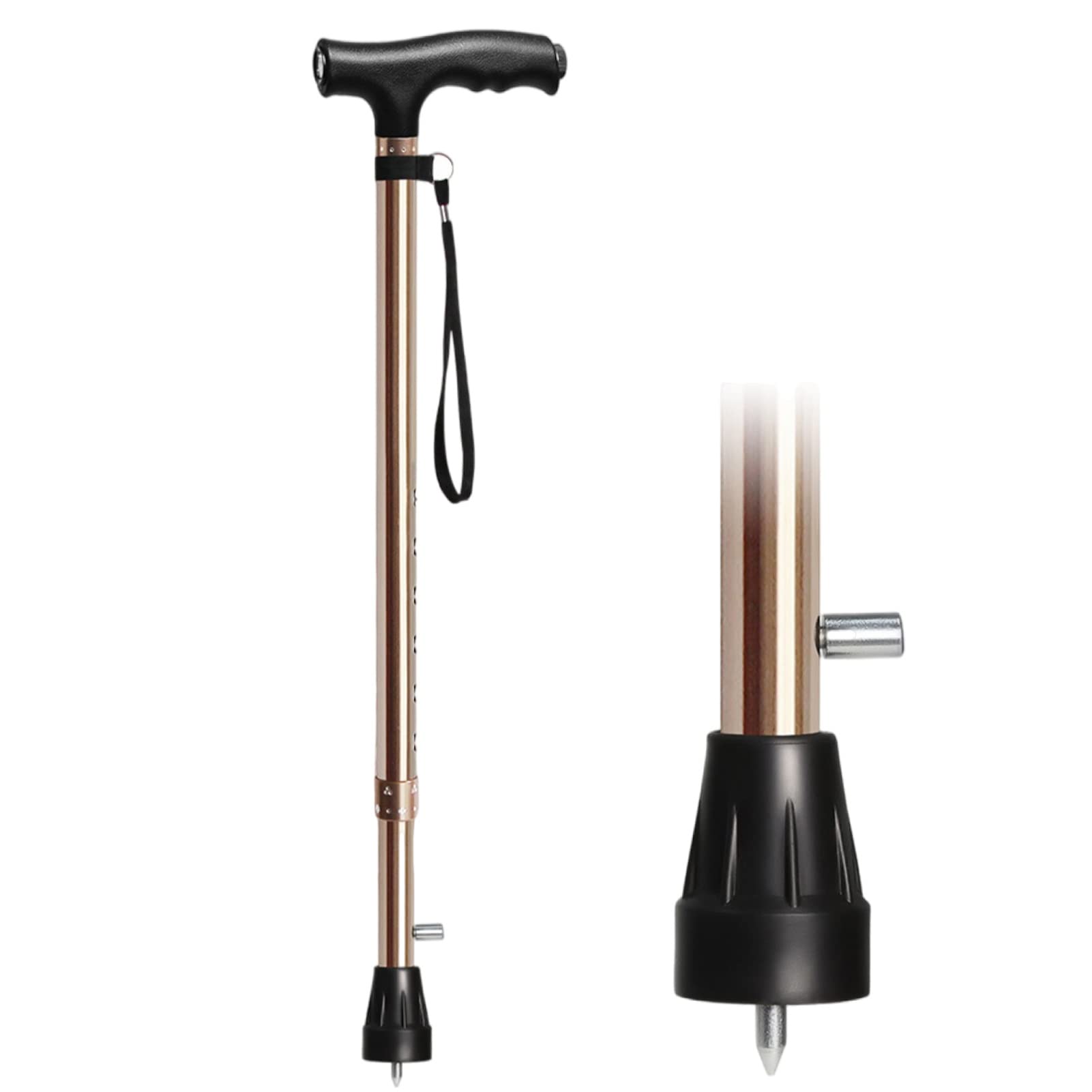 Bastone da Passeggio Leggero in Alluminio, Bastone da Trekking Antiscivolo Regolabile con Luce LED per Campeggio, Escursioni e Trekking