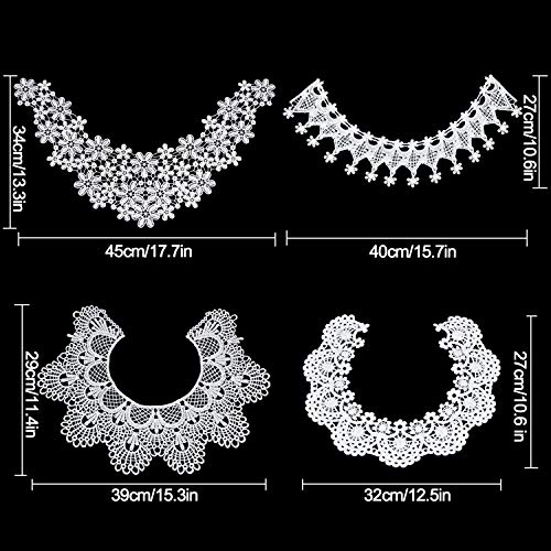 Homeidol 4Pcs White Embroidered Lace Neckline Collar Floral,4 Style For Scrapbooking Embossed Sewing/ Wedding Dress Motif Applique Diy Clothing #TOP1