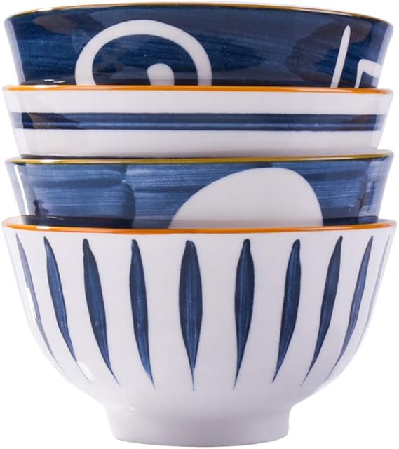 Japanese Style Rice Bowls Set of 4 Serving for Rice Soup Cereal Oatmeal (4.5'')
