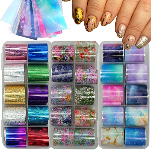 LoveOurHome 30 Sheet Flower Transfer Nail Foil Marble Nail Sticker Decal
