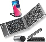 QEWDAEQ Tclado Portatil Inalambrico Plegable, con Teclado, Mouse y Soporte, Mini Teclado Bluetooth Recargable y Teclado...