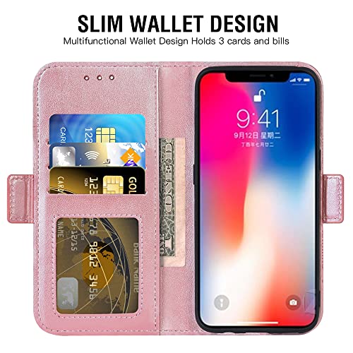 Compatible With Iphone Xs X 10 10S Wallet Case And Tempered Glass Screen Protector Flip Cover Credit Card Holder Cell Phone Cases For Iphonex Iphonexs Iphone10 I Phonex Sx 10X 10Xs X’s Women Rose Gold #TOP2