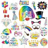 Accessoires pour photobooth anniversaire 30 pièces, Accessoires photo colorés pour adultes, Ensemble amusant de props pour photos de fête, Accessoires pour photobooth pour décoration de fête