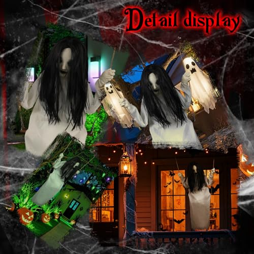 Halloween Decorations Outdoor Indoor Haunted Swinging Girl, Scary Ghost on Swing for Yard Porch, Creepy Motion Easy to Hang - Image 6