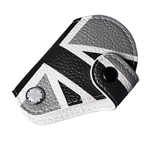 Miniclue Black Gray Union Jack UK Flag Style Real Leather Remote Key Fob Bag Cover Case Holder for 2008-up Mini Cooper R55 R56 R57 R58 R59 R60 R61 F54 F56