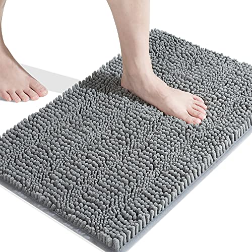 Bath Mat For Bathroom Chenille Soft Shaggy Plush Rug, Non Slip Water Absorbent Machine Washable Striped Indoor Floor Mats Bath Rugs For Entryway Carpet, 16 X 24 Inches, Gray #TOP8
