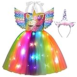 Davsolly Unicorn Costume for Girls Led Light Up Unicorn Princess Tutu Outfit for Halloween Dress Up...
