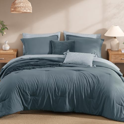 Image of Monbix Queen Comforter Set-7 Pieces Soft Bed in a Bag Queen Bedding Sets