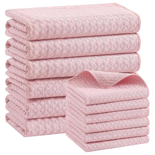 Homaxy Microfiber Kitchen Towels and Dishcloths Sets, 12 Pack, Pink