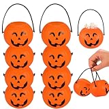 24 Pack Mini Pumpkin Buckets With Handle, Halloween Kids Party Favors Plastic Trick or Treat Bucket, Candy Holder Containers for Decoration