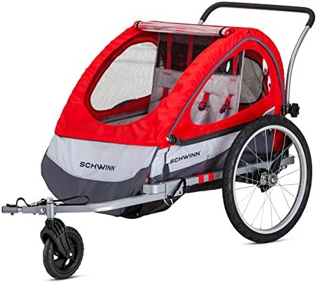 Schwinn Trailblazer Child Bike Trailer, Double Baby Carrier, Canopy, 16--inch Wheels, Red
