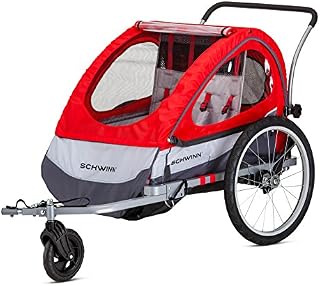 Schwinn Trailblazer Child Bike Trailer, Double Baby Carrier, Canopy, 16--inch Wheels, Red