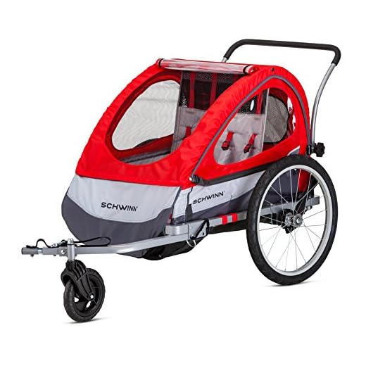 Schwinn Trailblazer Child Bike Trailer, Double Baby Carrier, Canopy, 16--inch Wheels, Red