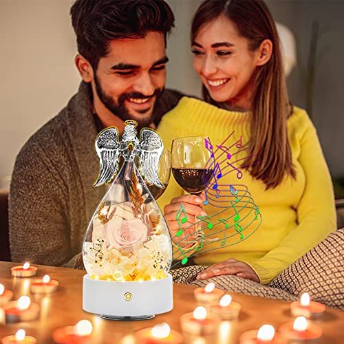 Mothers Day Rose Gifts For Women, Preserved Flowers Birthday Gifts, Pink Flowers In Glass Angel Figurine, You Are My Sunshine Music Box And Necklace With Led Lights, Anniversary Wedding Presents​ #TOP5