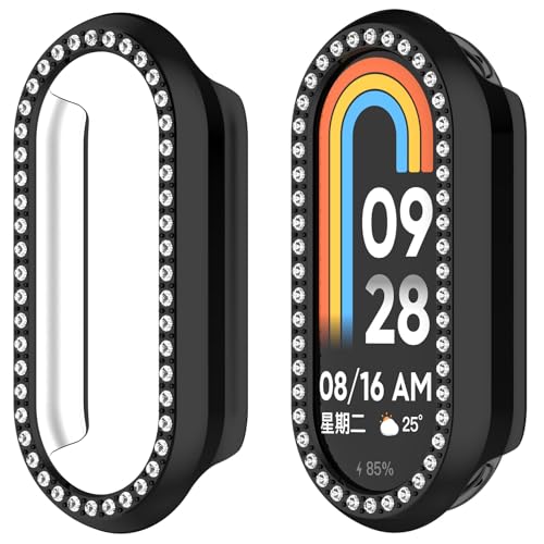 Coque Xiaomi Band 9 en PC rigide noir et strass brillants amovible