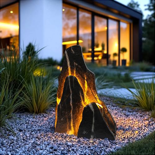 Arnusa Sztuczna skała ogrodowa, świecąca skała, oświetlenie zewnętrzne z oświetleniem LED, dekoracja ogrodowa (58 x 41 x 15 cm)