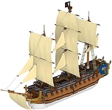 BlueBrixx Pro 108170 Blackbeard's Flagship Queen Anne's Revenge Clamp Building Blocks 6436 Building Blocks Set Gift for Ship Fans Building Blocks Pro Series