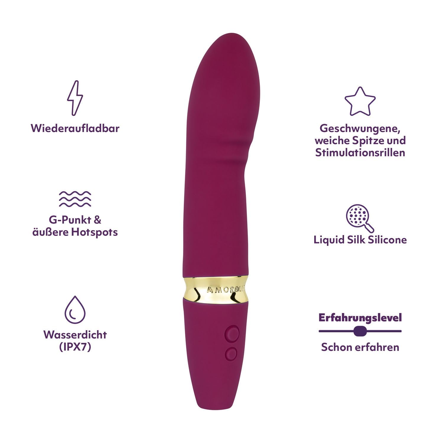 AMORELIE Ride - Vibratore punto G, 18,5 cm, impermeabile con batteria, Berry