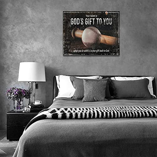 Baseball Sports Wall Art Baseball Motivational Quotes Pictures Wall Decor Sports Canvas Prints Painting Framed Artwork For Bedroom Boy's Room 16"X12" #TOP2
