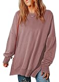 SHEWIN Womens Fall Fashion 2024 Casual Crewneck Lightweight Pullover Sweatshirts Loose Long Sleeve Tops Oversized Sweatshirt for Women,US 12-14(L),Tan, Large