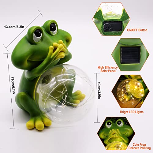 Angmln Garden Frog Decor Figurines, Solar Lights Outdoor Decorative Waterproof Cute Garden Sculptures & Statues For Patio Yard Lawn Clearance Ornaments #TOP5