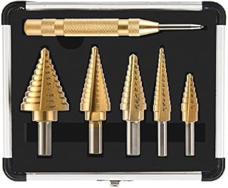 CO-Z HSS 5PCS Titanium Step Drill Bit Set with Automatic Center Punch, 50