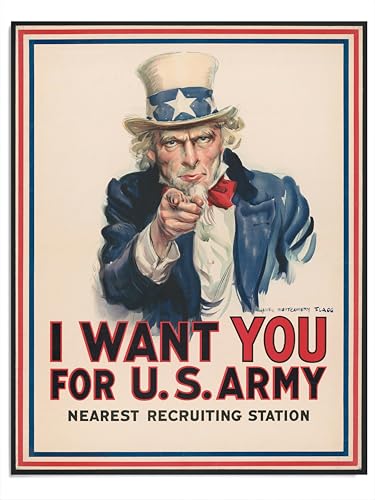 AMERICAN LUXURY GIFTS Uncle Sam I Want You For U.S. Army Patriotic Wall Art Print - 11x14” Vintage World War 1 Military For Home Decor, Office Decor, Garge Decor, Bar Decor & Man Cave Decor, Unframed