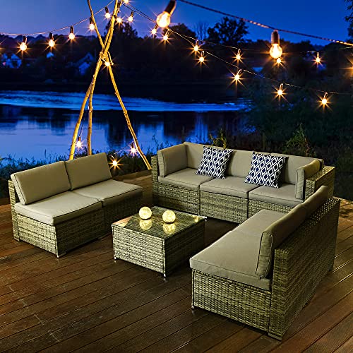 Yitahome 8 Pieces Patio Furniture Set, Outdoor Sectional Sofa Pe Rattan Wicker Conversation Set Outside Couch With Table And Cushions For Porch Lawn Garden Backyard, Grey #TOP3