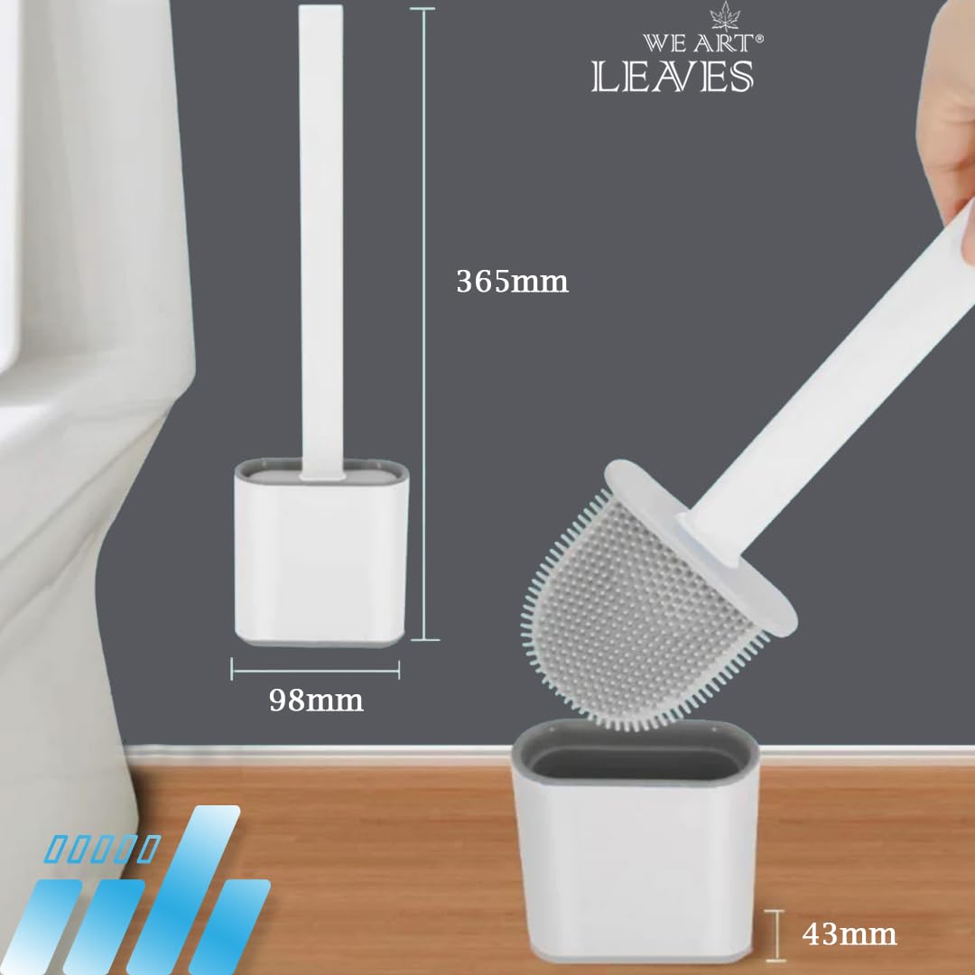 Silicone Toilet Brush and Holder Set – Pack of 1 Wall Mounted Toilet Brush White – Long Non-Slip Handle, Flexible Bristles for Easy Cleaning – Modern Toilet Scrubber Brush