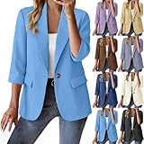 Generisch Blazer Damen Elegant Anzugjacke 3/4 Ärmel Business Jacke Einfarbige Button Down Sommerblazer Sportlich Schlanke Passform Blazerjacke 2025 Businessjacke Damenjacke für Arbeit Büro Sakko