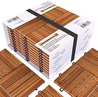 Acacia Hardwood Deck and Patio Easy to Install Interlocking Flooring Tiles 12"×12"
