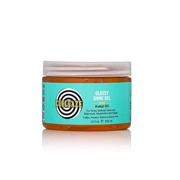 Curldaze Glossy Shine Gel with Kukui Oil, Vitamins A, C, E, Defines Curls in Twist-Outs, Braid-Outs, Wash & Gos, Controls Frizz & Edges, Shines, Moisturizes, Protects & Renews Dry or Damaged Hair