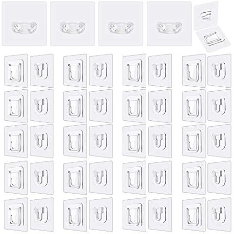 YCYBAB2J Double Sided Adhesive Hooks|20 Pack Double Sided Wall Hook+4 Pack Wall Hanger Holder|13.2lb(Max) | Wall Hooks for Hanging, Self Adhesive Hooks for Bathroom Kitchen Office Hanging Cover