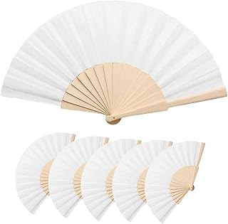 Deliex delicias de Extremadura. 25 Abanicos de tela y madera en color blanco. Abanicos para invitadas en bodas, bautizos y comuniones, abanicos para fiestas de verano. (BLANCOS, BL25)