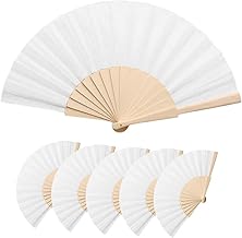 Deliex delicias de Extremadura. 25 Abanicos de tela y madera en color blanco. Abanicos para invitadas en bodas, bautizos y comuniones, abanicos para fiestas de verano. (BLANCOS, BL25)