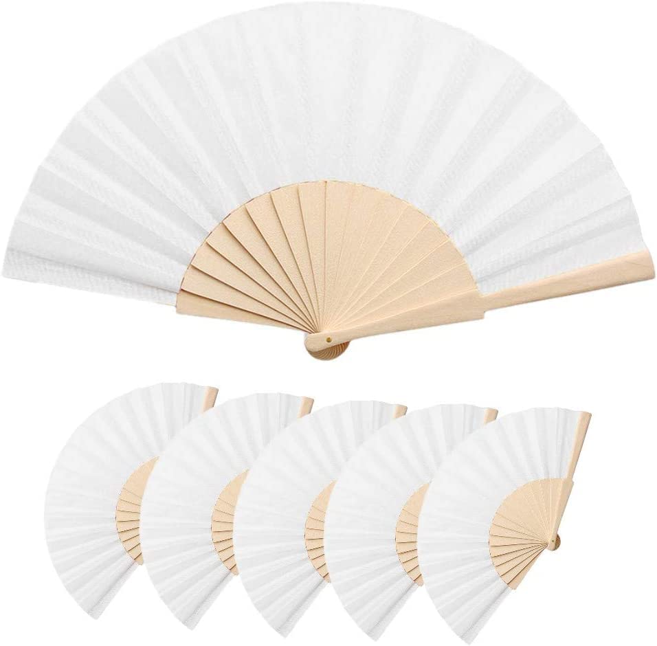 Deliex delicias de Extremadura. 25 Abanicos de tela y madera en color blanco. Abanicos para invitadas en bodas, bautizos y comuniones, abanicos para fiestas de verano. (BLANCOS, BL25)