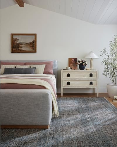 Image of Loloi Angela Rose Ember Denim /Charcoal 2'-3 inch x 3'-10 inch Accent Rug | EMB-09 Approx. 2x4 Blue Entryway Kitchen, Modern, Timeless, Neutral, Accent Rug