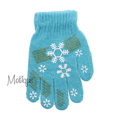 Bright Snowflake Knit Winter Gloves for Big Kids and Teens, Stretch Gripper Gloves2