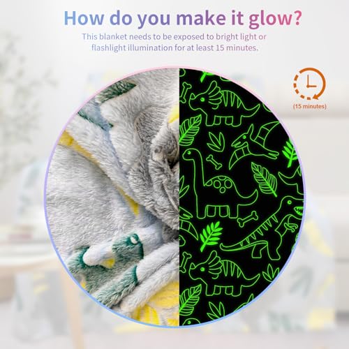 Dinosaur Glow in the Dark Blanket for Boys & Toddlers, 50"x 60" Soft Fleece Throw