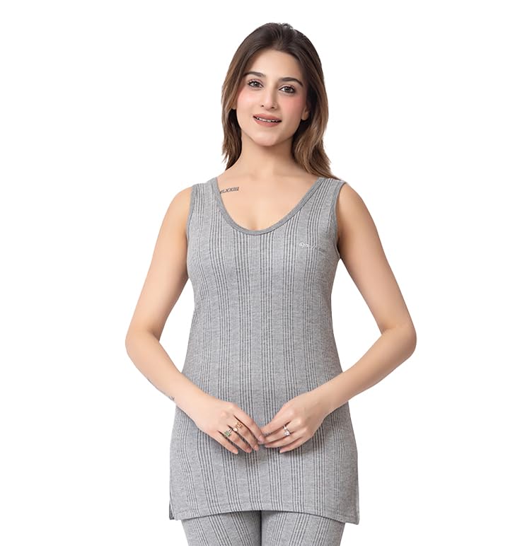 Cotton Blend Women's Round Neck Sleeveless Thermal top | Thermal Top for Women | (8200 M L Grey)-image-31
