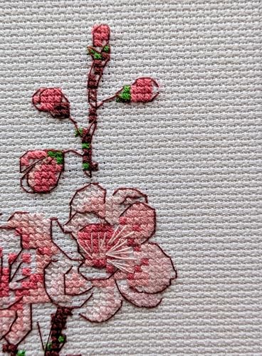 Image of RIOLIS - The Branch of Sakura 1818, Floral Cross Stitch Kits 5 inch x6, Cross Stitch Kits for Beginners & Advanced, Crossstitching Kits Adult, Counted Stitching Kits, Flowers Embroidery Kit