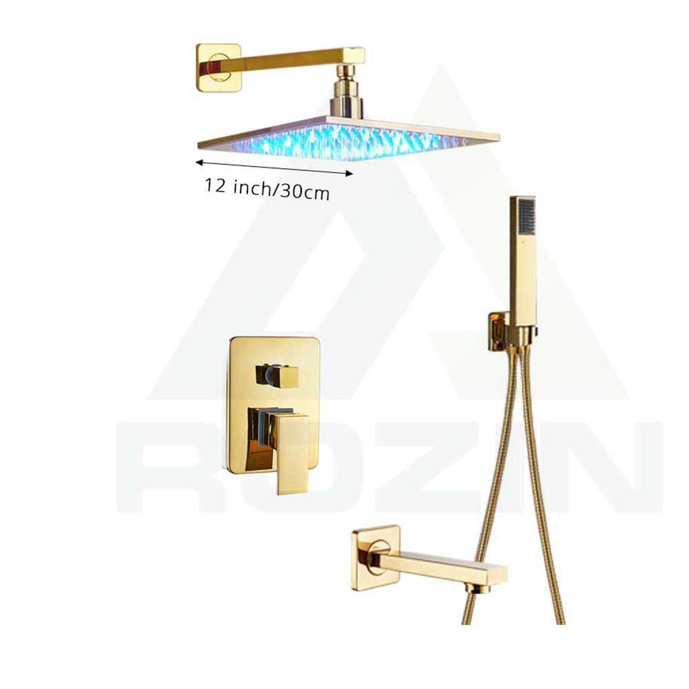 Système de douche dissimulé moderne 16 pouces avec ciel de pluie LED et robinet baignoire encastré