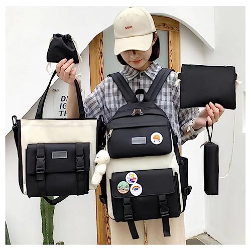 Kawaii Backpack with Kawaii Pins and Accessories 5Pcs Cute Aesthetic Backpack Set Women Lightweight Casual Daypack (Black,One Size)2