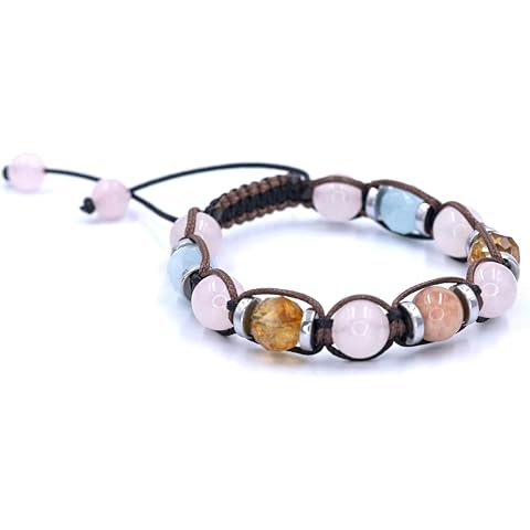 Women's Gemstone Bracelet | Bracelet for Women with Gemstones | Sunstone Aquamarine Rose Quartz Hematite | Macrame Bracelet | Gift for Women | Handmade