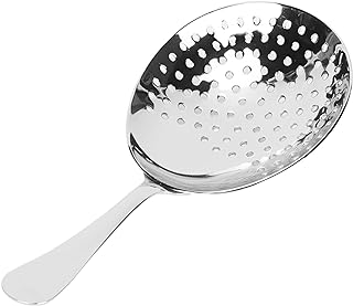 Julep Strainer, Professional Stainless Steel Cocktail Strainer Slotted Spoon Skimmer Spoon Strainer Spoon for Home or Commercial Bar Cocktail Drinks Use(Mirror Light)