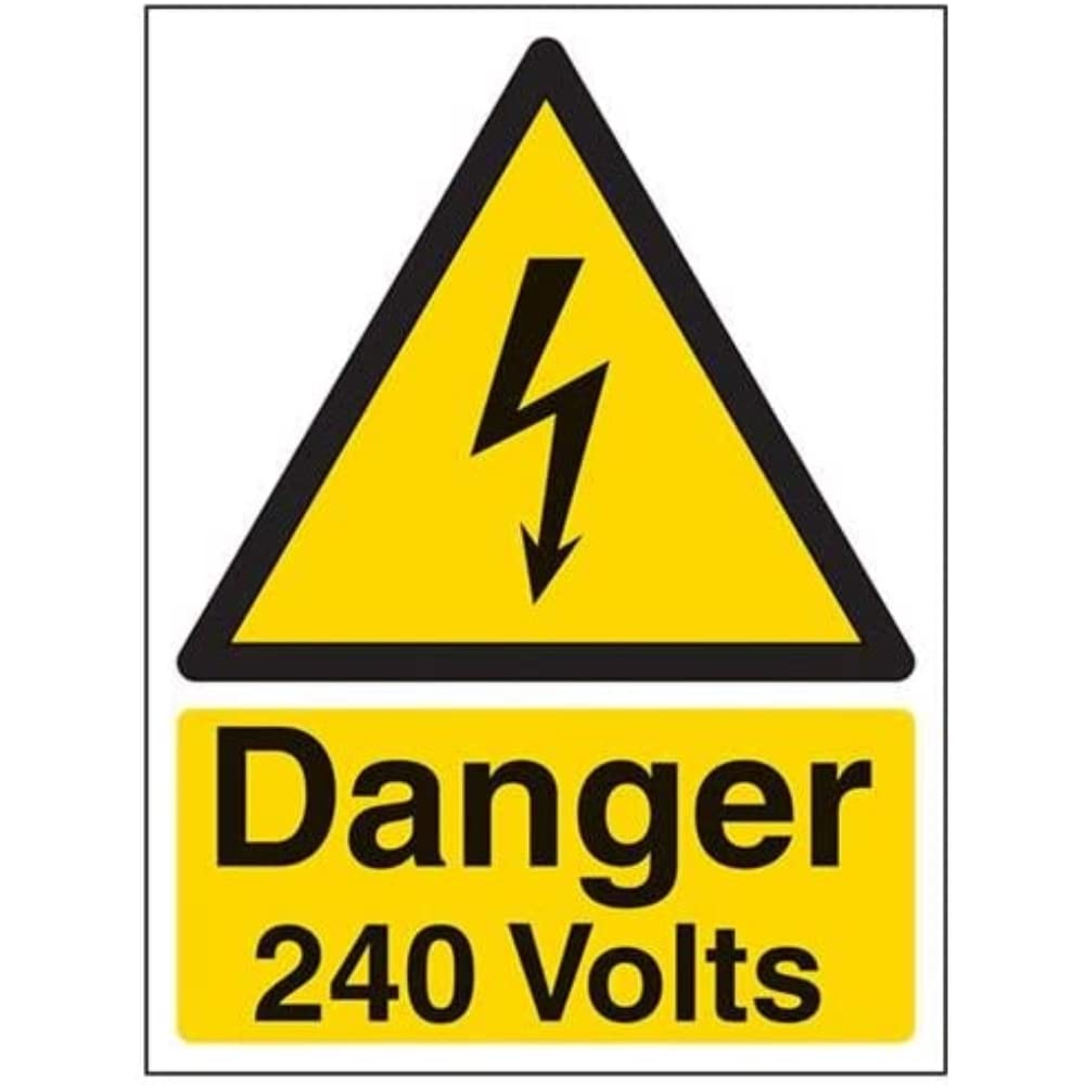 V Safety Danger 240 Volts Warning Sign - 150mm x 200mm - Self Adhesive Vinyl